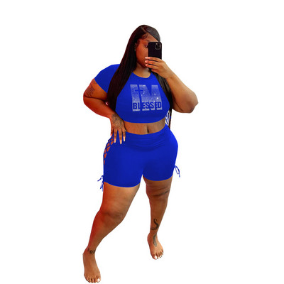 HLJ&GG Sexy Bodycon Diamond Divdaļīgie Komplekti Liela izmēra Sieviešu Crop Top+Bandage Dobi Šorti Tērpi Vasaras Liela Izmēra Apģērbi 5XL