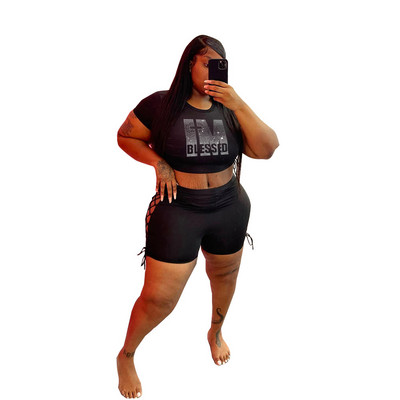 HLJ&GG Sexy Bodycon Diamond Divdaļīgie Komplekti Liela izmēra Sieviešu Crop Top+Bandage Dobi Šorti Tērpi Vasaras Liela Izmēra Apģērbi 5XL