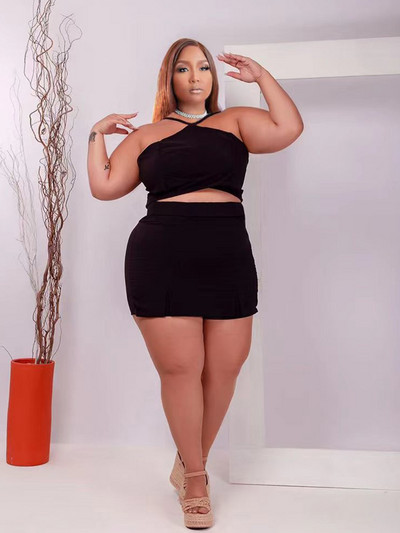 Divu daļu komplekts Sieviešu svārki Elegant Chic Halte Tops un svārku uzvalku komplekts Vasaras seksīgi tērpi Liela izmēra vairumtirdzniecība Dropshipping