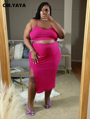 CM.YAYA Liela izmēra modes sieviešu komplekts ar siksniņu, augšpusi un sāniem, Bodycon Midi svārki, 2023. gada vasaras seksīgi divi 2 daļīgie komplekti