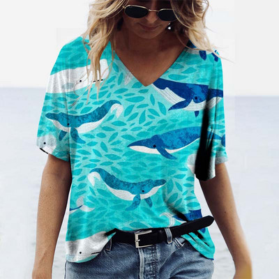 Vasaras Conch Sharks 3D Print Dzīvnieku T-krekli Sieviešu Ielu apģērbi V veida kakla T krekls Y2k Harajuku Lielizmēra Topi T-krekli Sieviešu apģērbi