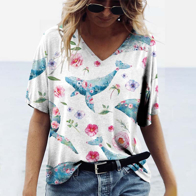 Vasaras Conch Sharks 3D Print Dzīvnieku T-krekli Sieviešu Ielu apģērbi V veida kakla T krekls Y2k Harajuku Lielizmēra Topi T-krekli Sieviešu apģērbi