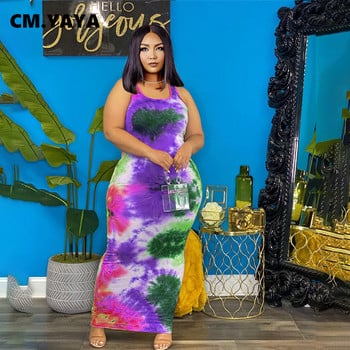 CM.YAYA Γυναικεία φόρεμα Plus Size Tie Dye Αμάνικο με λαιμόκοψη Ο ελαστικό Bodycon Μακριά Φορέματα Maxi Fashion Casual Vestidos Summer outfit