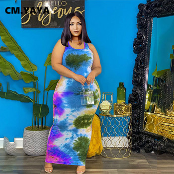 CM.YAYA Γυναικεία φόρεμα Plus Size Tie Dye Αμάνικο με λαιμόκοψη Ο ελαστικό Bodycon Μακριά Φορέματα Maxi Fashion Casual Vestidos Summer outfit