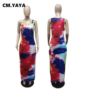 CM.YAYA Γυναικεία φόρεμα Plus Size Tie Dye Αμάνικο με λαιμόκοψη Ο ελαστικό Bodycon Μακριά Φορέματα Maxi Fashion Casual Vestidos Summer outfit