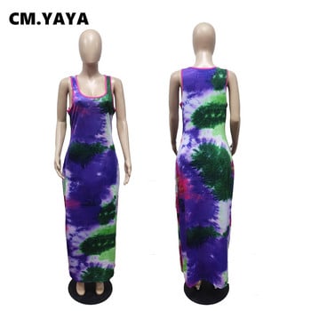 CM.YAYA Γυναικεία φόρεμα Plus Size Tie Dye Αμάνικο με λαιμόκοψη Ο ελαστικό Bodycon Μακριά Φορέματα Maxi Fashion Casual Vestidos Summer outfit