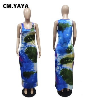 CM.YAYA Γυναικεία φόρεμα Plus Size Tie Dye Αμάνικο με λαιμόκοψη Ο ελαστικό Bodycon Μακριά Φορέματα Maxi Fashion Casual Vestidos Summer outfit