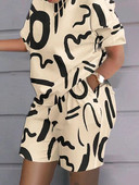 ZJFZML ZZ Nagy méretű női ruházat fröccsenő tintával nyomtatott kétrészes rövid készletek, kerek nyakú, rövid ujjú póló motoros rövidnadrággal