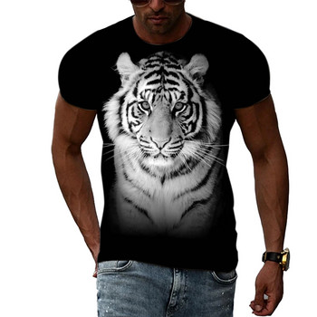 Летни модни тениски с графика на тигър Мъжки тениски с ежедневни щампи Тенденция с къси ръкави Хип-хоп Harajuku Animal Pattern Streetwear