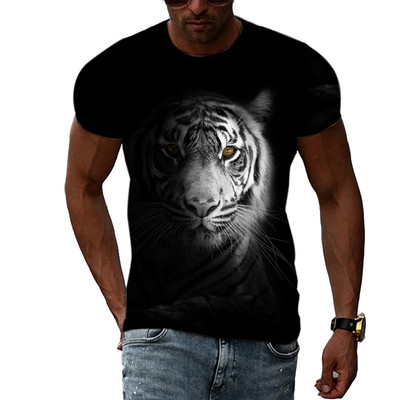 Летни модни тениски с графика на тигър Мъжки тениски с ежедневни щампи Тенденция с къси ръкави Хип-хоп Harajuku Animal Pattern Streetwear