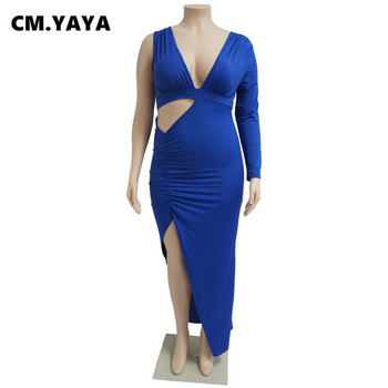 CM.YAYA Plus Size Γυναικείο Ψηλό Πλαϊνό Μακρυμάνικο Φόρεμα 2022 Νέο