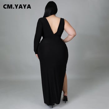 CM.YAYA Plus Size Γυναικείο Ψηλό Πλαϊνό Μακρυμάνικο Φόρεμα 2022 Νέο