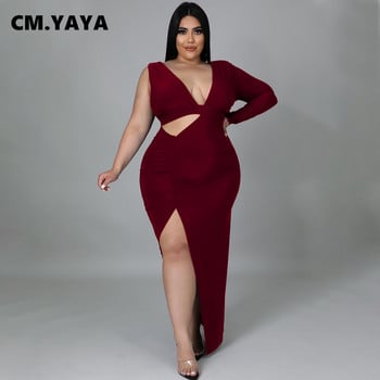 CM.YAYA Plus Size Γυναικείο Ψηλό Πλαϊνό Μακρυμάνικο Φόρεμα 2022 Νέο