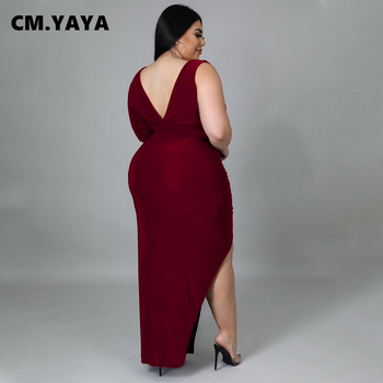 CM.YAYA Plus Size Γυναικείο Ψηλό Πλαϊνό Μακρυμάνικο Φόρεμα 2022 Νέο