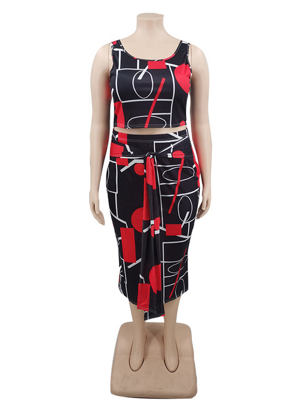 ZJFZML ZZ Liela izmēra sieviešu apģērbi treniņtērps divdaļīgs komplekts ar apdruku pārsēju vestu tops + brīvdienu pludmales kleita vairumtirdzniecība dropshipping