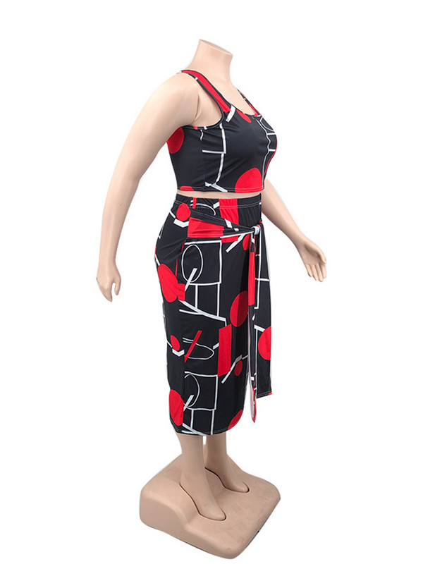 ZJFZML ZZ Liela izmēra sieviešu apģērbi treniņtērps divdaļīgs komplekts ar apdruku pārsēju vestu tops + brīvdienu pludmales kleita vairumtirdzniecība dropshipping