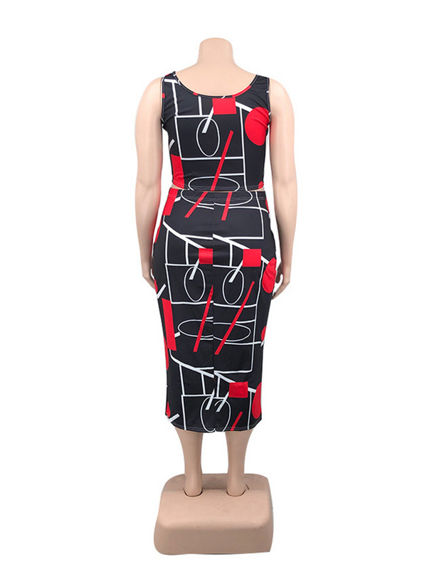 ZJFZML ZZ Liela izmēra sieviešu apģērbi treniņtērps divdaļīgs komplekts ar apdruku pārsēju vestu tops + brīvdienu pludmales kleita vairumtirdzniecība dropshipping