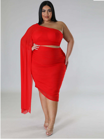 ZJFZML ZZ Nagy méretű női ruházat 2 részes klubruhák éjszakai egy váll hálós Crop felsők + elasztikus derékú midi szoknya szettek