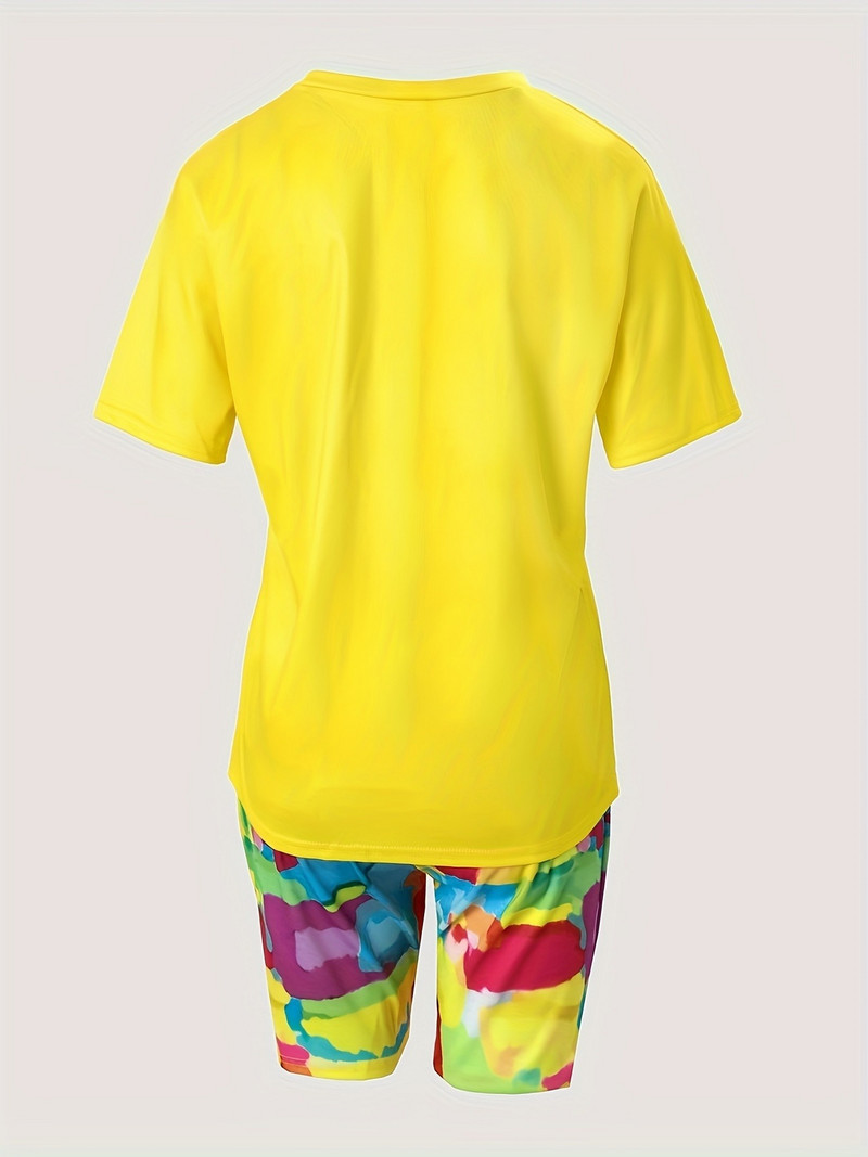 ZJFZML ZZ Liela izmēra sieviešu apģērba gabals Īsi komplekti Ikdienišķa burtu apdruka T-krekls ar īsām piedurknēm + krāsaini apdrukas bikeršorti