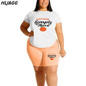 HLJ&GG suures suuruses naisteriided 2XL-6XL vabaaja trükiga Ümarkaelusega t-särk ja jalgrattapüksid, kaheosalised komplektid, suvised sportlikud komplektid