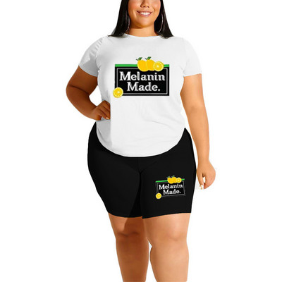 HLJ&GG suures suuruses naisteriided 2XL-6XL vabaaja trükiga Ümarkaelusega t-särk ja jalgrattapüksid, kaheosalised komplektid, suvised sportlikud komplektid