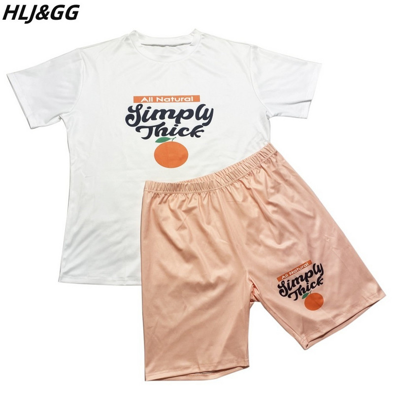 HLJ&GG suures suuruses naisteriided 2XL-6XL vabaaja trükiga Ümarkaelusega t-särk ja jalgrattapüksid, kaheosalised komplektid, suvised sportlikud komplektid