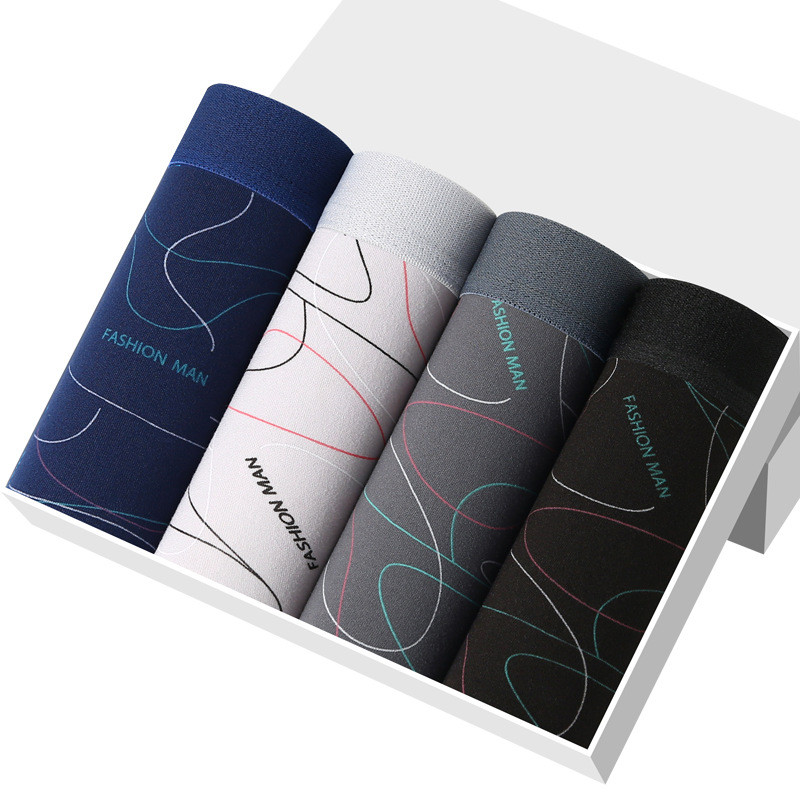 Férfi Boxer Vonal nyomott alsónadrág U Konvex Bugyi Divat Kényelmes Rövidnadrág Férfi Szilárd légáteresztő fehérnemű Nagy méret 100kg