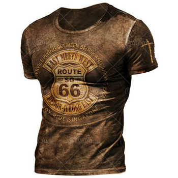 Винтидж тениски US Route 66 за мъже, летни свободни горнища, мъжки тениски, ежедневни тениски с кръгло деколте, къс ръкав, удобна тениска, мъжко облекло