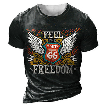 Vintage US Route 66 T-shirts για άντρες Καλοκαιρινή χαλαρή μπλούζα Ανδρικά μπλουζάκια Casual με στρογγυλή λαιμόκοψη κοντομάνικο Άνετο T-shirt Ανδρικά ρούχα