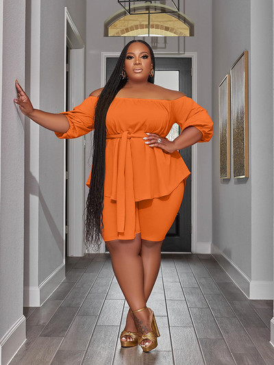 Set de două piese pentru femei ținute de vară Top cu umeri și seturi scurte Sexy Curve Plus Size Haine Vânzare cu ridicata mare Dropshipping