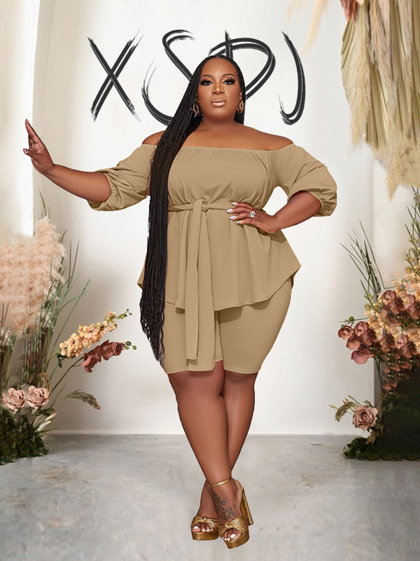 Set de două piese pentru femei ținute de vară Top cu umeri și seturi scurte Sexy Curve Plus Size Haine Vânzare cu ridicata mare Dropshipping