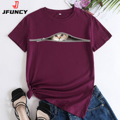 Γυναικεία μπλουζάκια JFUNCY 2023 Oversized μπλουζάκια Harajuku Cute Cat Graphic Tee Γυναικείο κοντομάνικο μπλουζάκι Γυναικεία ρούχα Γυναικεία πουκάμισα
