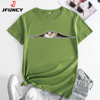 Γυναικεία μπλουζάκια JFUNCY 2023 Oversized μπλουζάκια Harajuku Cute Cat Graphic Tee Γυναικείο κοντομάνικο μπλουζάκι Γυναικεία ρούχα Γυναικεία πουκάμισα