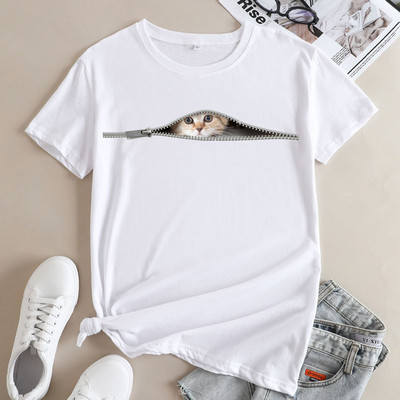 Γυναικεία μπλουζάκια JFUNCY 2023 Oversized μπλουζάκια Harajuku Cute Cat Graphic Tee Γυναικείο κοντομάνικο μπλουζάκι Γυναικεία ρούχα Γυναικεία πουκάμισα