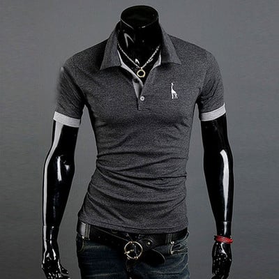 Cămașă polo pentru bărbați, casual, cu broderie de cerb, cămăși polo pentru bărbați, tricou cu mânecă scurtă, polo solid pentru bărbați,