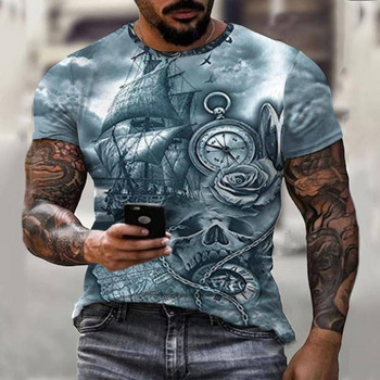 Summer Vintage Compass T Shirt Men 3D Printing Tshirt Fashion Street Harajuku T-shirt Short Sleeve Oversize Top Мъжко облекло