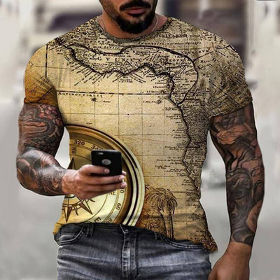 Καλοκαιρινό vintage μπλουζάκι πυξίδας Ανδρικό μπλουζάκι τρισδιάστατης εκτύπωσης Μόδα Street Harajuku T-shirt Κοντό μανίκι Υπερμεγέθη Κορυφαία Ανδρικά Ρούχα