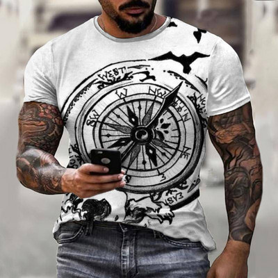 Καλοκαιρινό vintage μπλουζάκι πυξίδας Ανδρικό μπλουζάκι τρισδιάστατης εκτύπωσης Μόδα Street Harajuku T-shirt Κοντό μανίκι Υπερμεγέθη Κορυφαία Ανδρικά Ρούχα