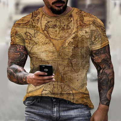 Καλοκαιρινό vintage μπλουζάκι πυξίδας Ανδρικό μπλουζάκι τρισδιάστατης εκτύπωσης Μόδα Street Harajuku T-shirt Κοντό μανίκι Υπερμεγέθη Κορυφαία Ανδρικά Ρούχα