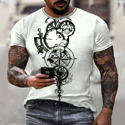 Καλοκαιρινό vintage μπλουζάκι πυξίδας Ανδρικό μπλουζάκι τρισδιάστατης εκτύπωσης Μόδα Street Harajuku T-shirt Κοντό μανίκι Υπερμεγέθη Κορυφαία Ανδρικά Ρούχα