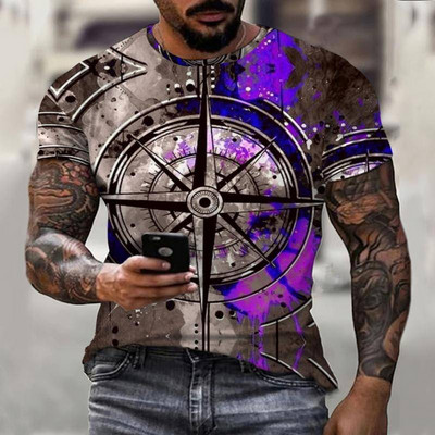 Καλοκαιρινό vintage μπλουζάκι πυξίδας Ανδρικό μπλουζάκι τρισδιάστατης εκτύπωσης Μόδα Street Harajuku T-shirt Κοντό μανίκι Υπερμεγέθη Κορυφαία Ανδρικά Ρούχα