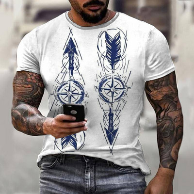 Καλοκαιρινό vintage μπλουζάκι πυξίδας Ανδρικό μπλουζάκι τρισδιάστατης εκτύπωσης Μόδα Street Harajuku T-shirt Κοντό μανίκι Υπερμεγέθη Κορυφαία Ανδρικά Ρούχα