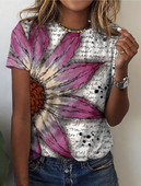 Sieviešu T-krekls meitenēm ar ziedu apdruku Vasaras jauns T-krekls ar O veida kakla izgriezumu ar īsām piedurknēm Ikdienas ielas apģērbs Seksīgi modes sieviešu apģērbi