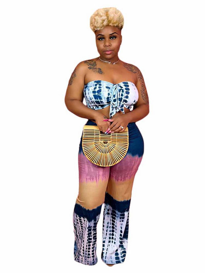 Σέξι γυναικεία ρούχα σε μεγάλο μέγεθος Σέξι τοπ και παντελόνι Καλοκαιρινή γραβάτα βαφής σετ δύο τεμαχίων Γυναικεία ρούχα Χονδρική χονδρική Dropshipping