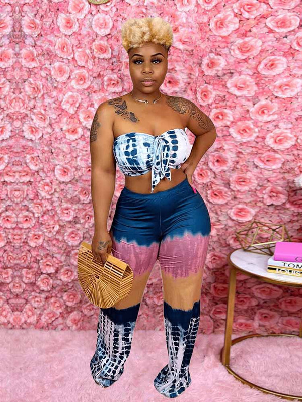 Σέξι γυναικεία ρούχα σε μεγάλο μέγεθος Σέξι τοπ και παντελόνι Καλοκαιρινή γραβάτα βαφής σετ δύο τεμαχίων Γυναικεία ρούχα Χονδρική χονδρική Dropshipping