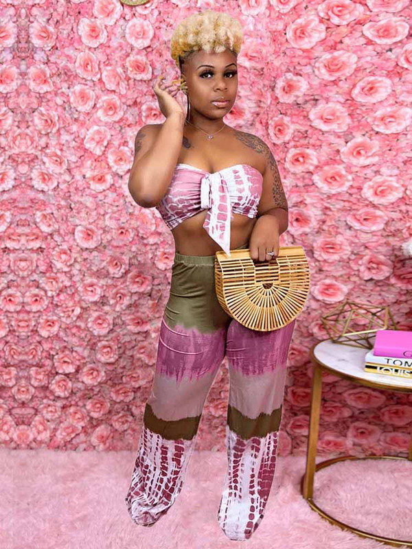 Σέξι γυναικεία ρούχα σε μεγάλο μέγεθος Σέξι τοπ και παντελόνι Καλοκαιρινή γραβάτα βαφής σετ δύο τεμαχίων Γυναικεία ρούχα Χονδρική χονδρική Dropshipping