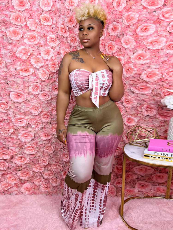 Σέξι γυναικεία ρούχα σε μεγάλο μέγεθος Σέξι τοπ και παντελόνι Καλοκαιρινή γραβάτα βαφής σετ δύο τεμαχίων Γυναικεία ρούχα Χονδρική χονδρική Dropshipping