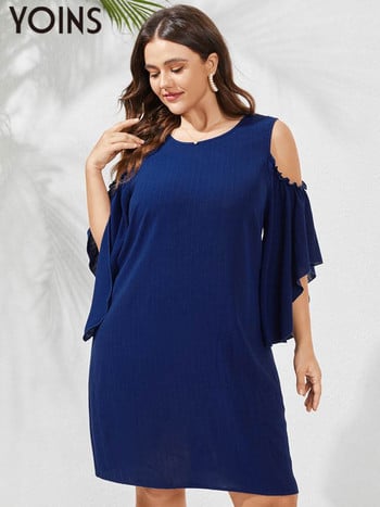 YOINS 2023 Plus Size Γυναικεία Φόρεμα Μήκος Γόνατου Vestidos Fashion Off Shoulder Solid Sundress Party Γυναικεία Φορέματα με λαιμόκοψη