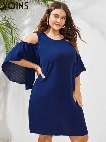 YOINS 2023 Plus Size Γυναικεία Φόρεμα Μήκος Γόνατου Vestidos Fashion Off Shoulder Solid Sundress Party Γυναικεία Φορέματα με λαιμόκοψη