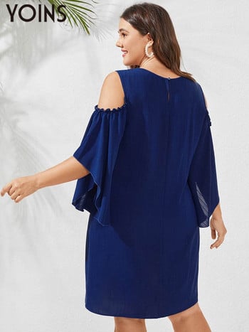 YOINS 2023 Plus Size Γυναικεία Φόρεμα Μήκος Γόνατου Vestidos Fashion Off Shoulder Solid Sundress Party Γυναικεία Φορέματα με λαιμόκοψη